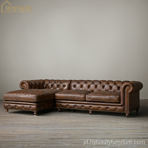 sofá de canto de sala de estar estilo americano chesterfield tufado